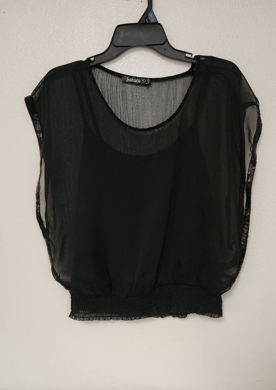 Sakura round Neck  black night  blouse tunic Tops Blouse Pullover  Women Size M